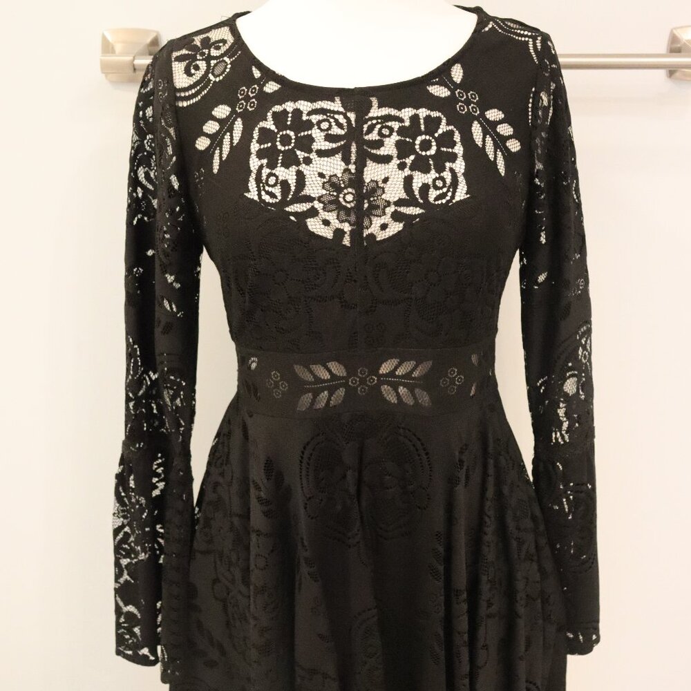 Free People Black Lace Lovers Folk Song Dress Sz 10